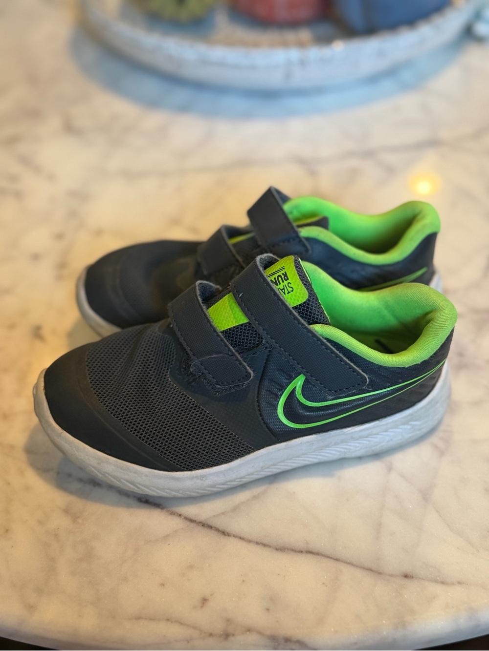 Nike Star Runner Boy’s Gray and Neon Green Velcro Athletic Shoes 10C